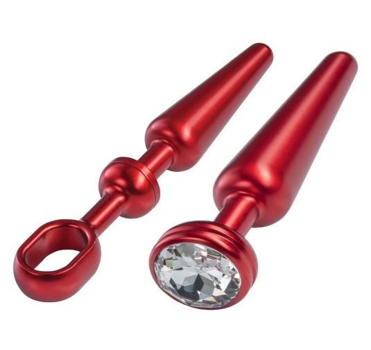 MALESATION Alu-Plug with handle & crystal medium, red